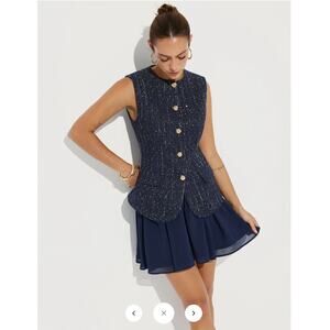 Commense Tweed Sleeveless Top and Chiffon Mini Skirt Set